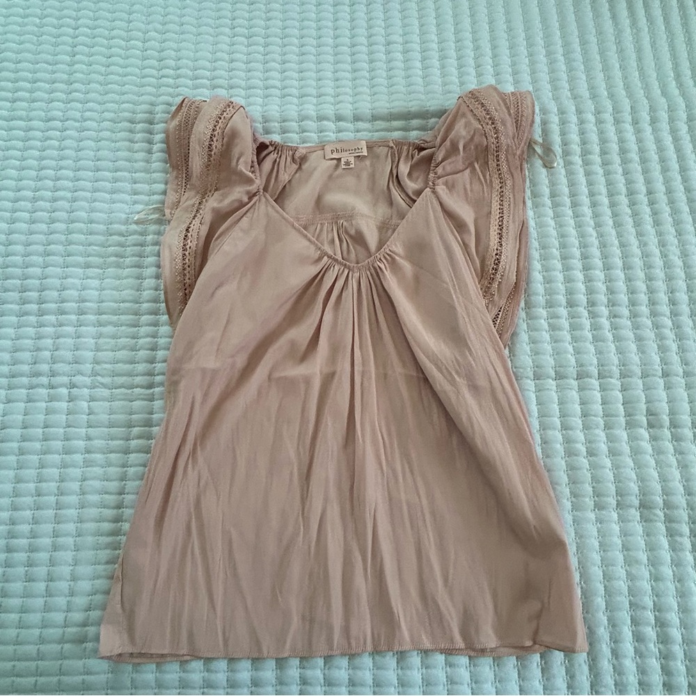 Philosophy Pink Ruched Cap Sleeve Blouse